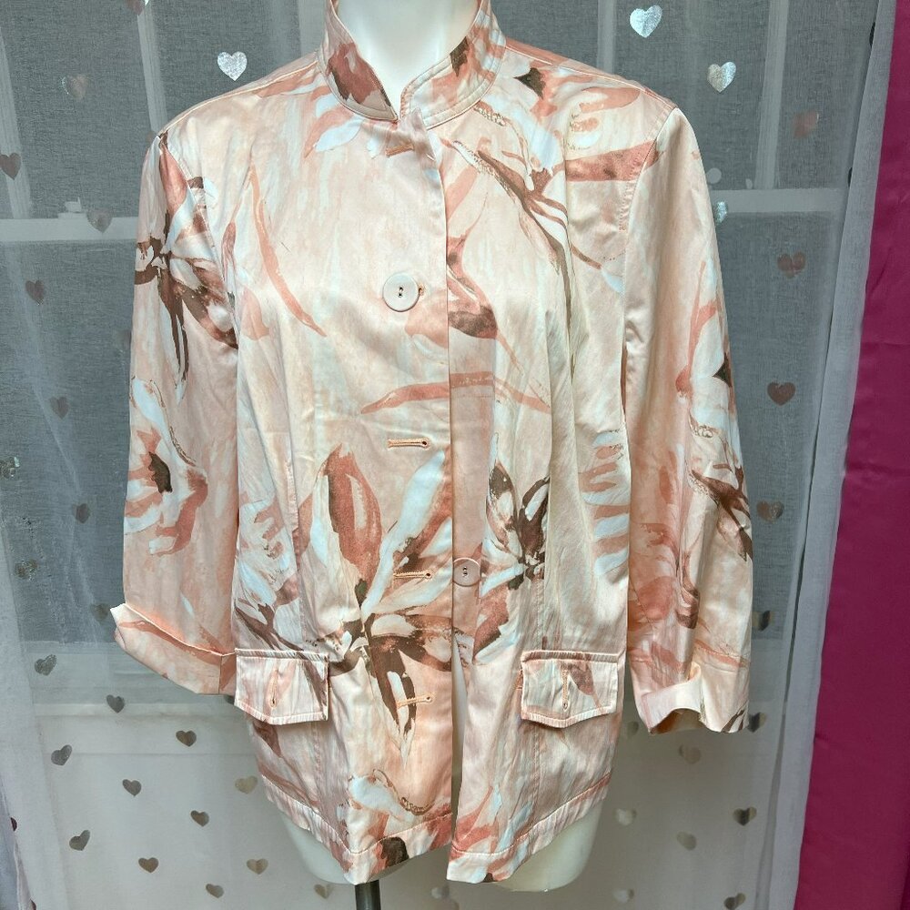 #130 Chico's White Peach Cream Mandarin Neck Button-Down Shirt Size 3 (16)